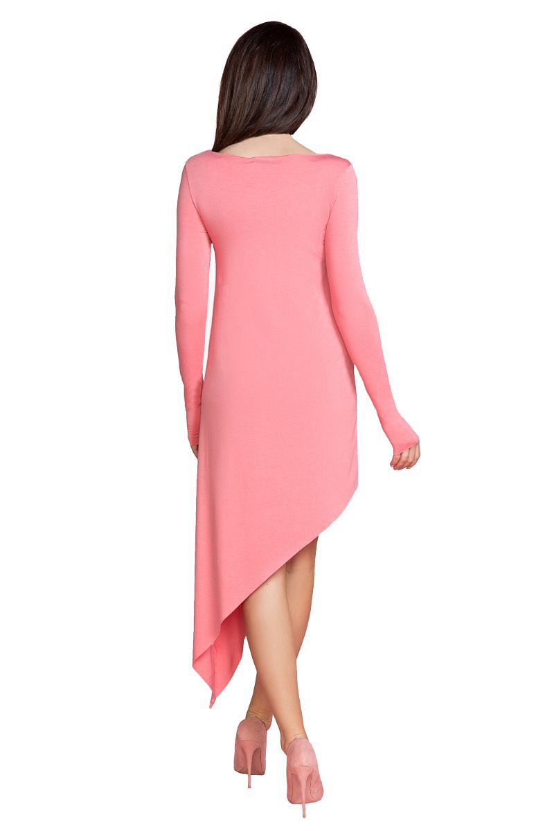 Asymetrické šaty s dlhým rukávom ružové