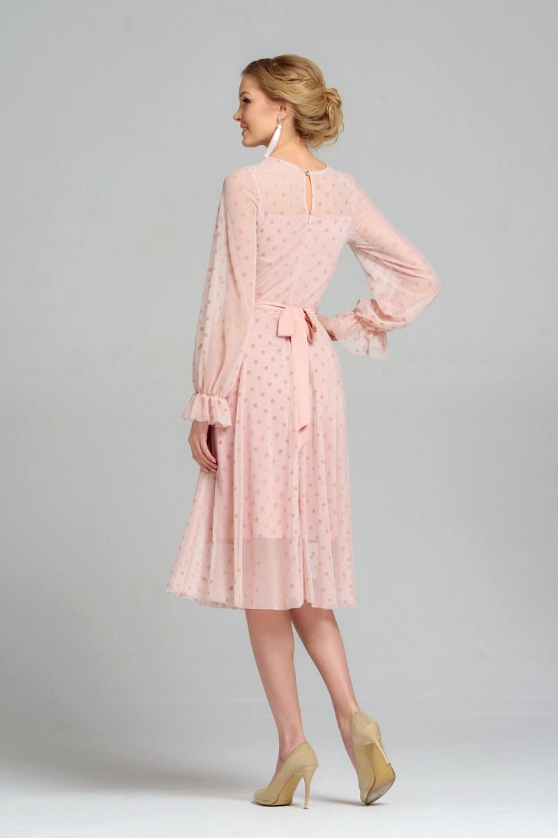 Bianka-romantické bodkované šaty púdrovo ružové