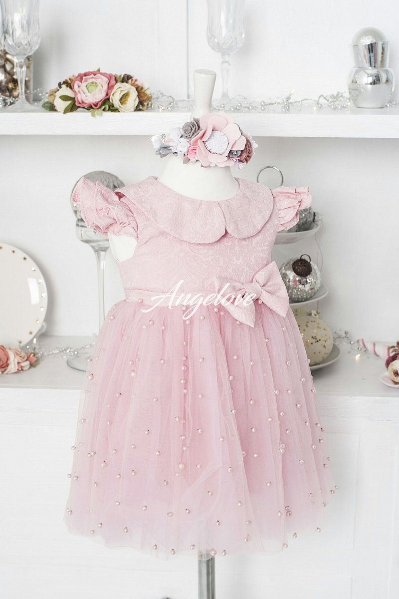 Sieťové šaty s perlami ružové