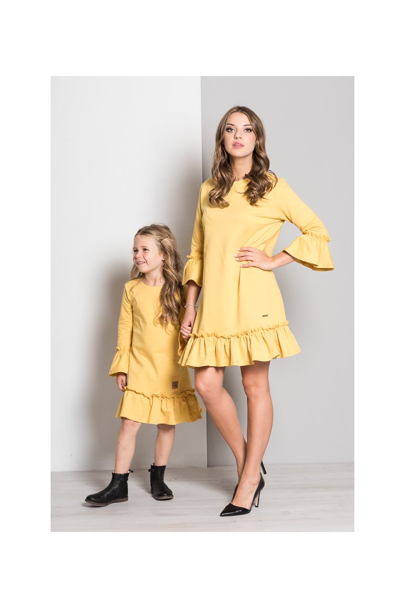 Vex-šaty s riaseným rukávom žltá